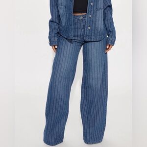 Fashion Nova Blue Striped Flare Jeans